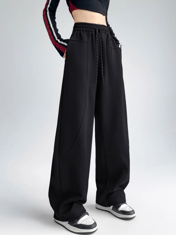 กางเกงขายาวทรงตรงเอวสูงผ้าสเวตแพนท์ลำลองสไตล์สปอร์ตสำหรับผู้หญิง รุ่น Bla Fce Lined Banana Pants เหมาะสำหรับใส่ไปทำงานหรือเดินเล่นในฤดูใบไม้ร่วงและฤดูหนาว