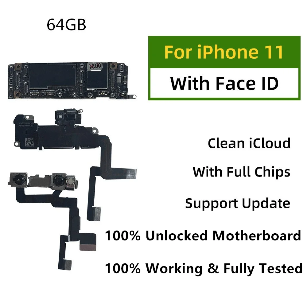 Fully Tested 100% Unlocked Mainboard Clean iCloud For iPhone 11 Motherboard with/No Face ID Support iOS Update Logic Board