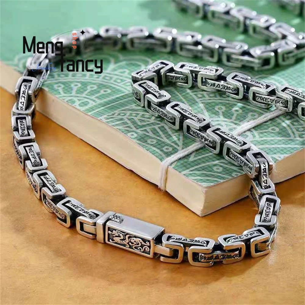 

Six - Character Mantra Necklace With A Square Dragon Pattern Loop Is Fashionable And Individualistic For Men Fashion Jewelry