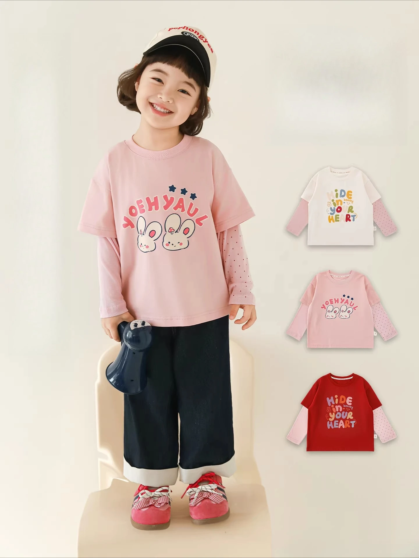 Girls Long Sleeve T-Shirt 2026 Spring Autumn New Letter Print Crew Neck Kids Casual Tops 2-10T