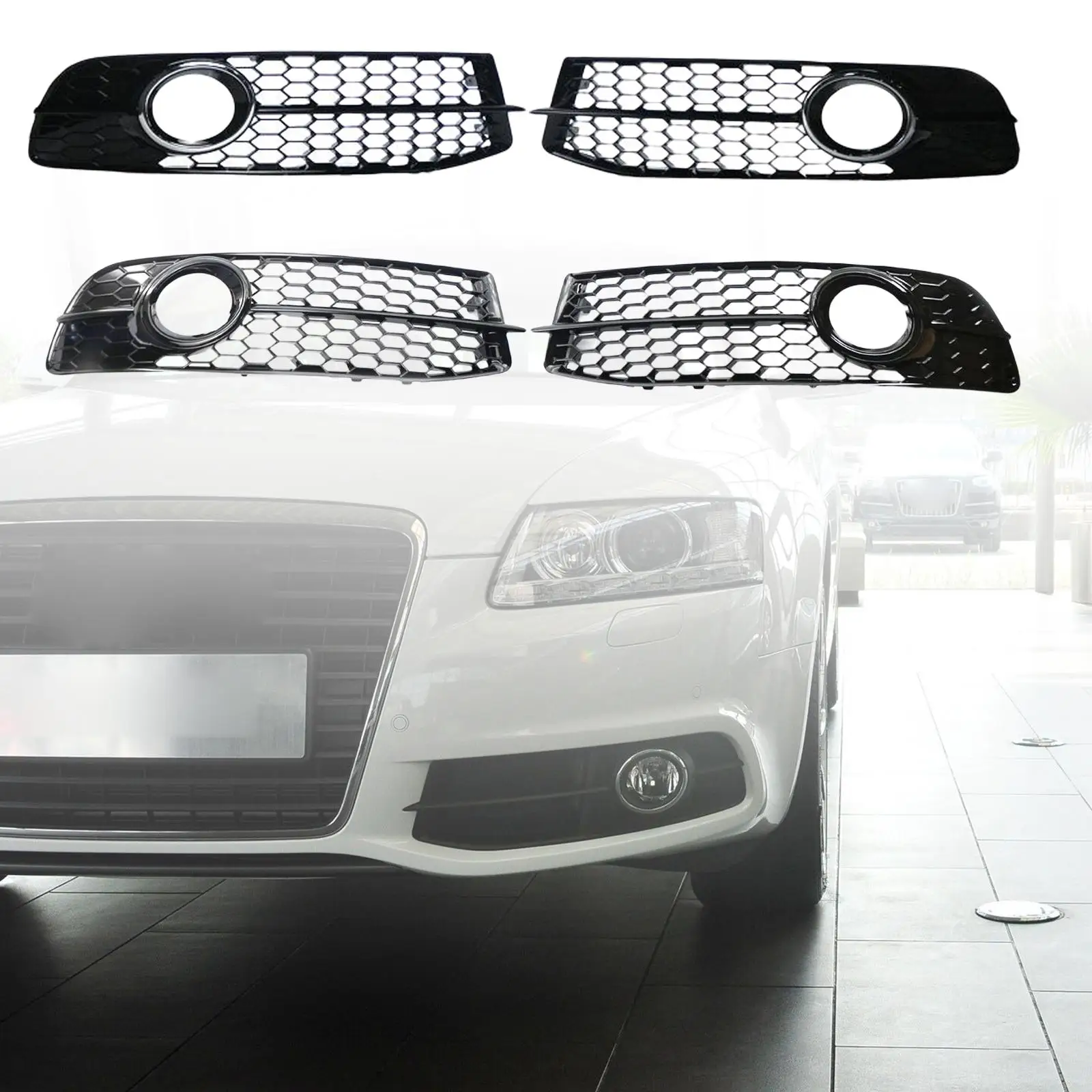 2Pcs Fog Light Grille 4F0807682Q for Audi A6 C6 S-Line Facelifted 08-11