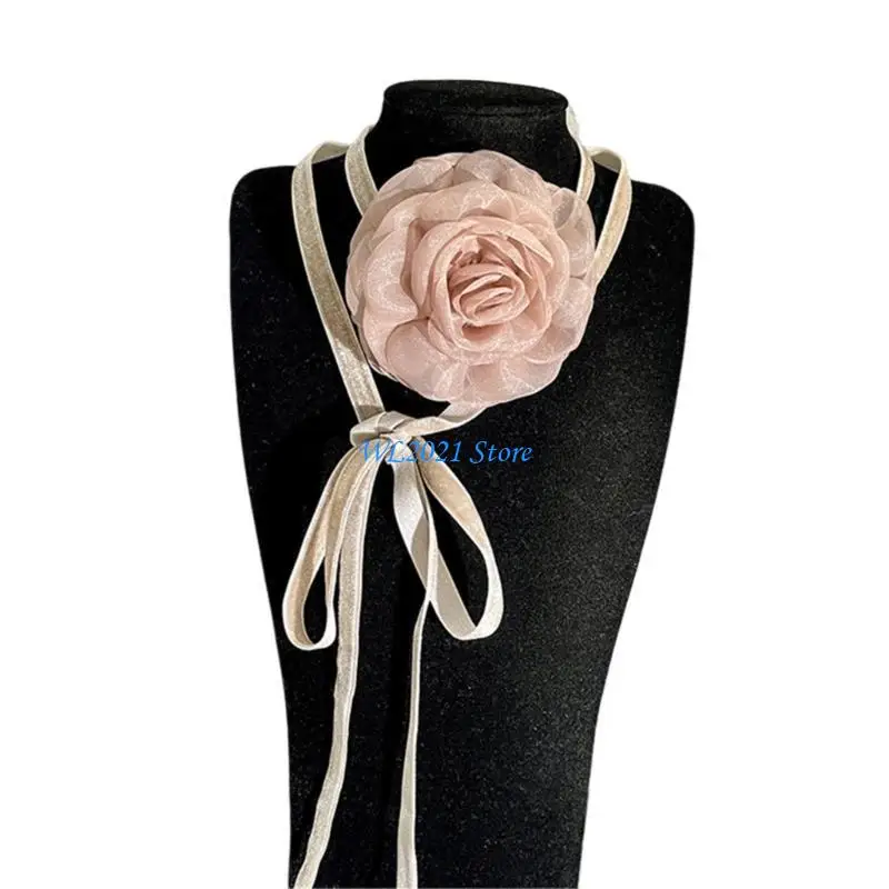 

G5GC Camellias Choker Neckband Formal Occasion Adjust Collarbone Necklace Lady Jewelry