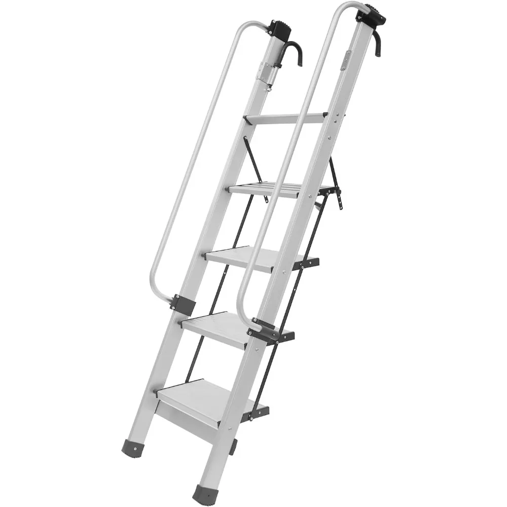 سلم سرير بطابقين RV قابل للتعديل بخمسة خطوات مع دواسات مضادة للانزلاق - تركيب جداري وأرضية قابل للطي لسلامة معززة #3