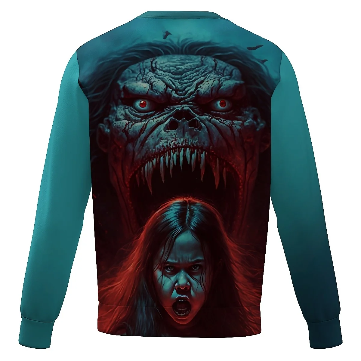 LIASOSO Halloween Long Sleeve Crewneck Sweatshirt Classic Monster 3D Print Bloodstained & Thrilling Style Ideal for Daily Wear