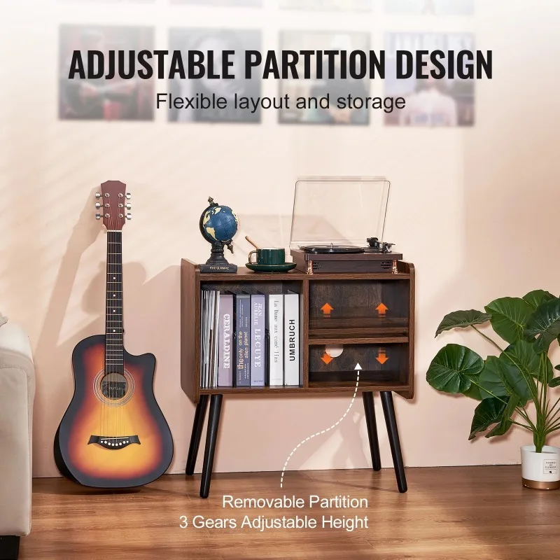 

【From China】 Record Player Stand Turntable Stand Holds Up to 350 Albums Vinyl Cabinet w/ Removable Shelf for Livingroom Bedroom