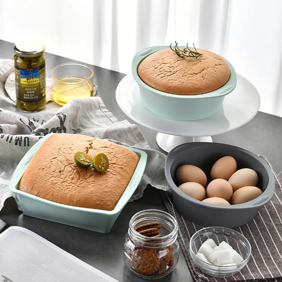 Quadratischer/runder Kuchenteller aus Silikon, antihaftbeschichtet, Brownie-Backformen mit rutschfestem Griff, Ofen- und Luftfritteuse, sichere Backenform für Kuchen