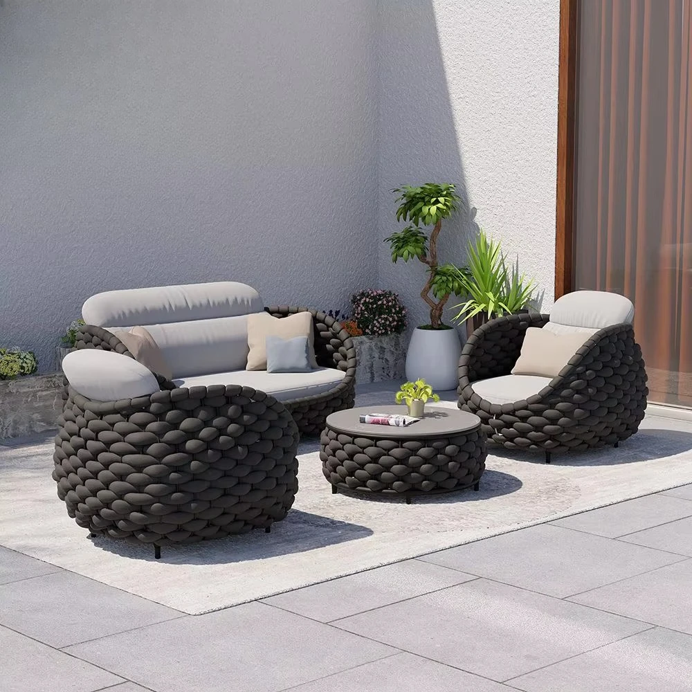 Modern Waterproof Rattan Apartment Garden Sofa Set Aluminum Frame Comfortable 4-Seater Luxury Outdoor Furniture