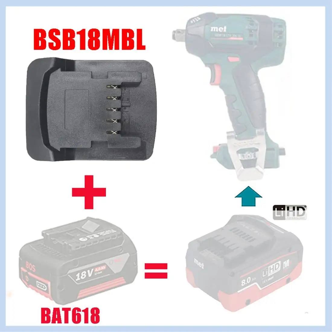 

AS63-BSB18MBL Adapter Converter Use For 18V Li- Battery BAT618 On For Metabo 18V Lithium Electrical Power Tool