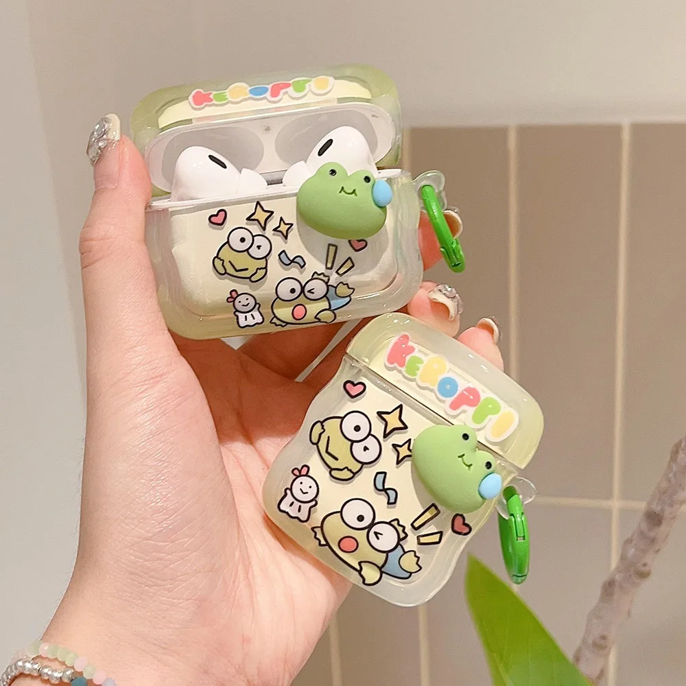 Cute Frog Case For AirPods 3 Cartoon Case for AirPods 2 Pro Pro2 Gen Earphone Case AirPod Soft Clear Shockproof Cover Keyring