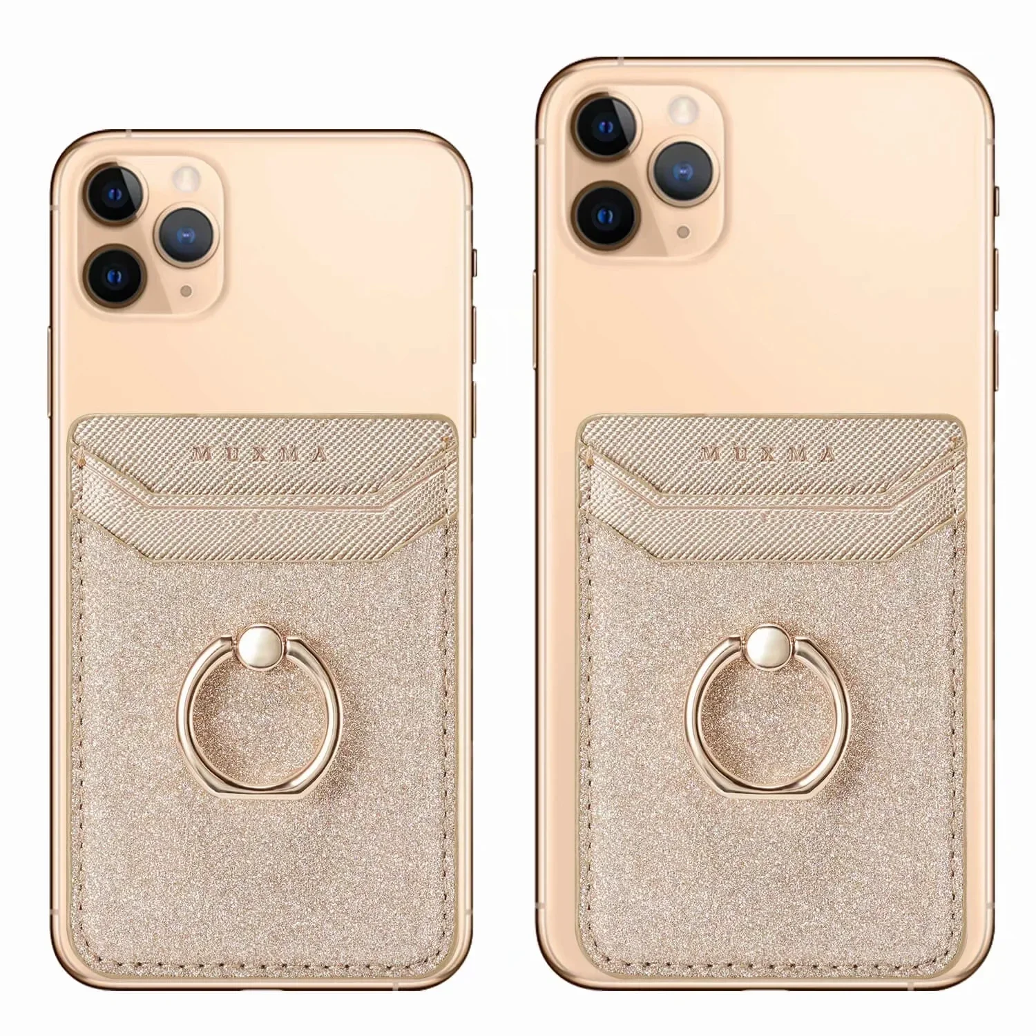 Fashion Cell Phone Smartphone Ring Socket Holder Wallet Credit Card Pocket Adhesive Sticker Phone Pouch Bag Case Black Rose Gold