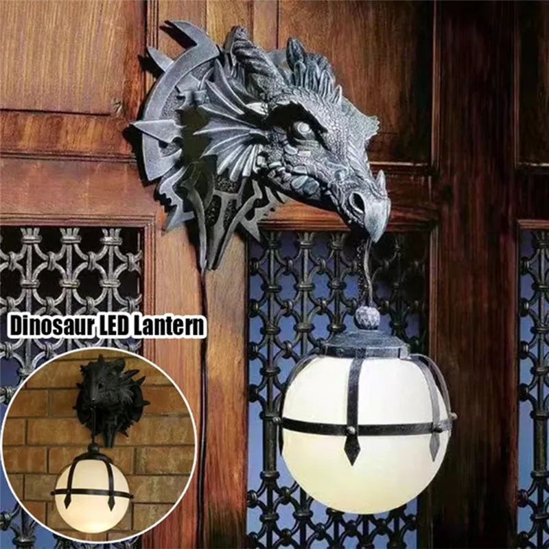 

LED Dinosaur Hanging Lamp Lantern Industrial Style Resin Dragon Head Crafts Pendent Lamp Halloween Decoration Wall Decoration