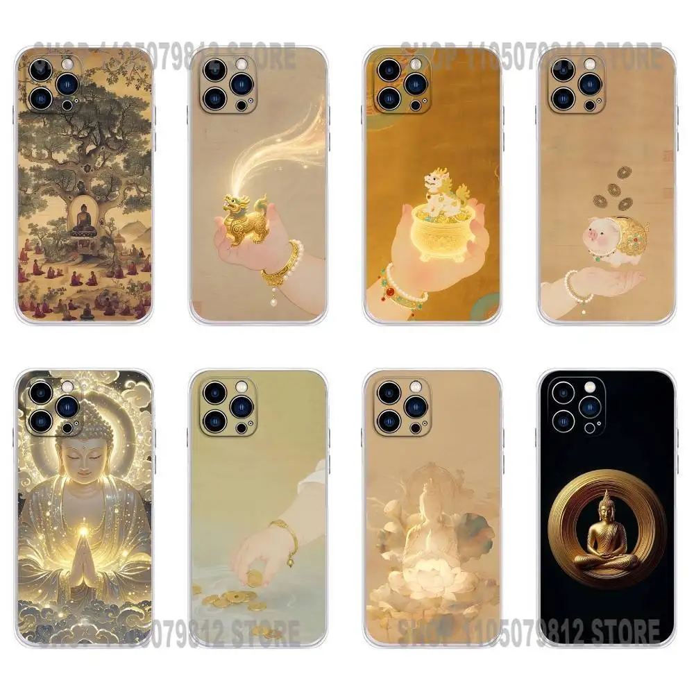 

Religious Art Golden Buddha Ornate Phone Case For iPhone 17 16,15,14,13,12,11 Plus,Pro,Max,XR,Plus,E,Mini Transparent Soft Cover