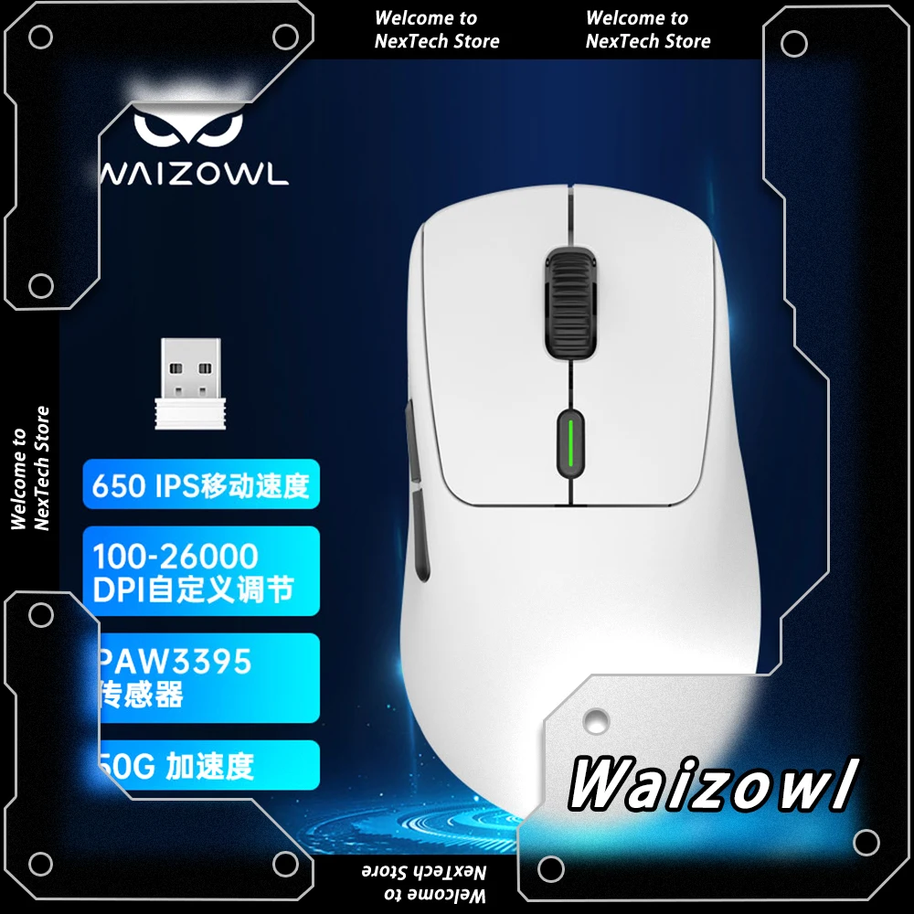 Waizowl OGM Pro Mouse da gioco Tri-mode Wireless Bluetooth PAW3395 Mouse e-sport Leggero personalizzato PC Gamer Laptop Accessori