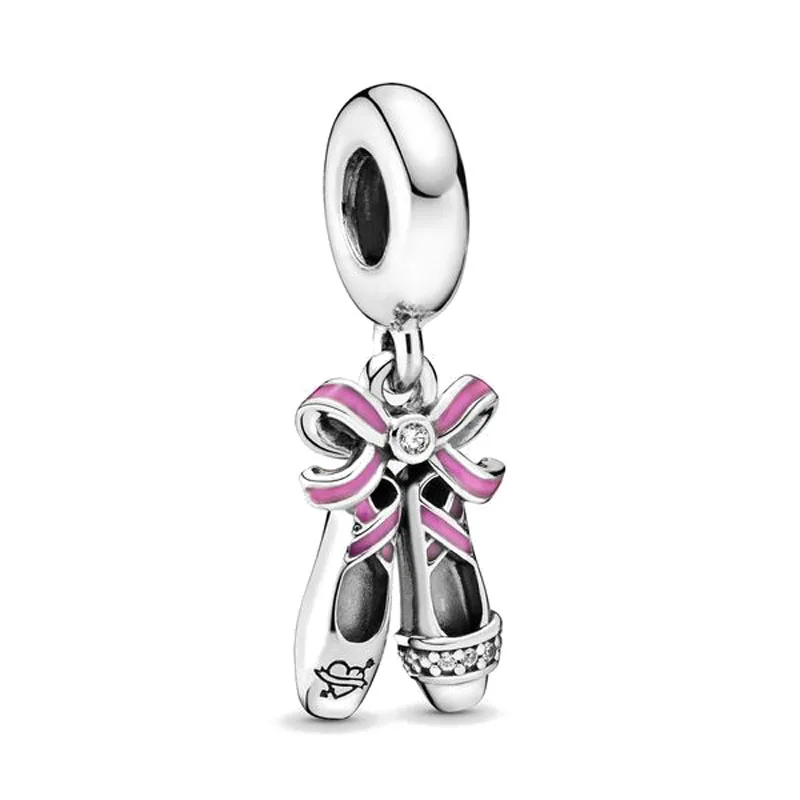 925 Sterling Silver Pink Ballet Shoes Skates Pendant Charms Fit Original Pandora Bracelet Necklace Jewelry Making For Women Gift