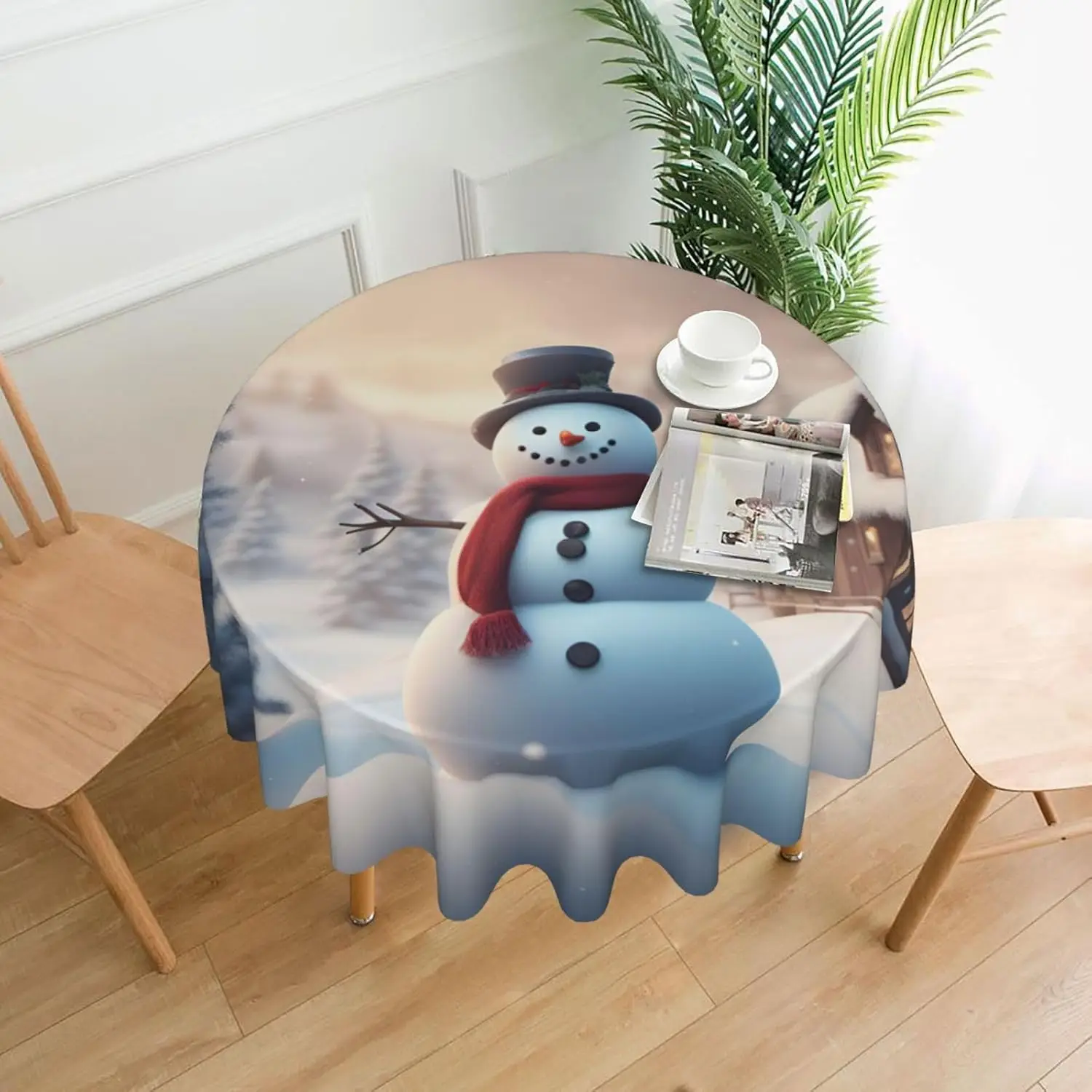 Merry Christmas Cute Snowman Round Tablecloth â€“ Versatile Table Cloth for Round Tables, 60-inch Spring Round Tablecloth