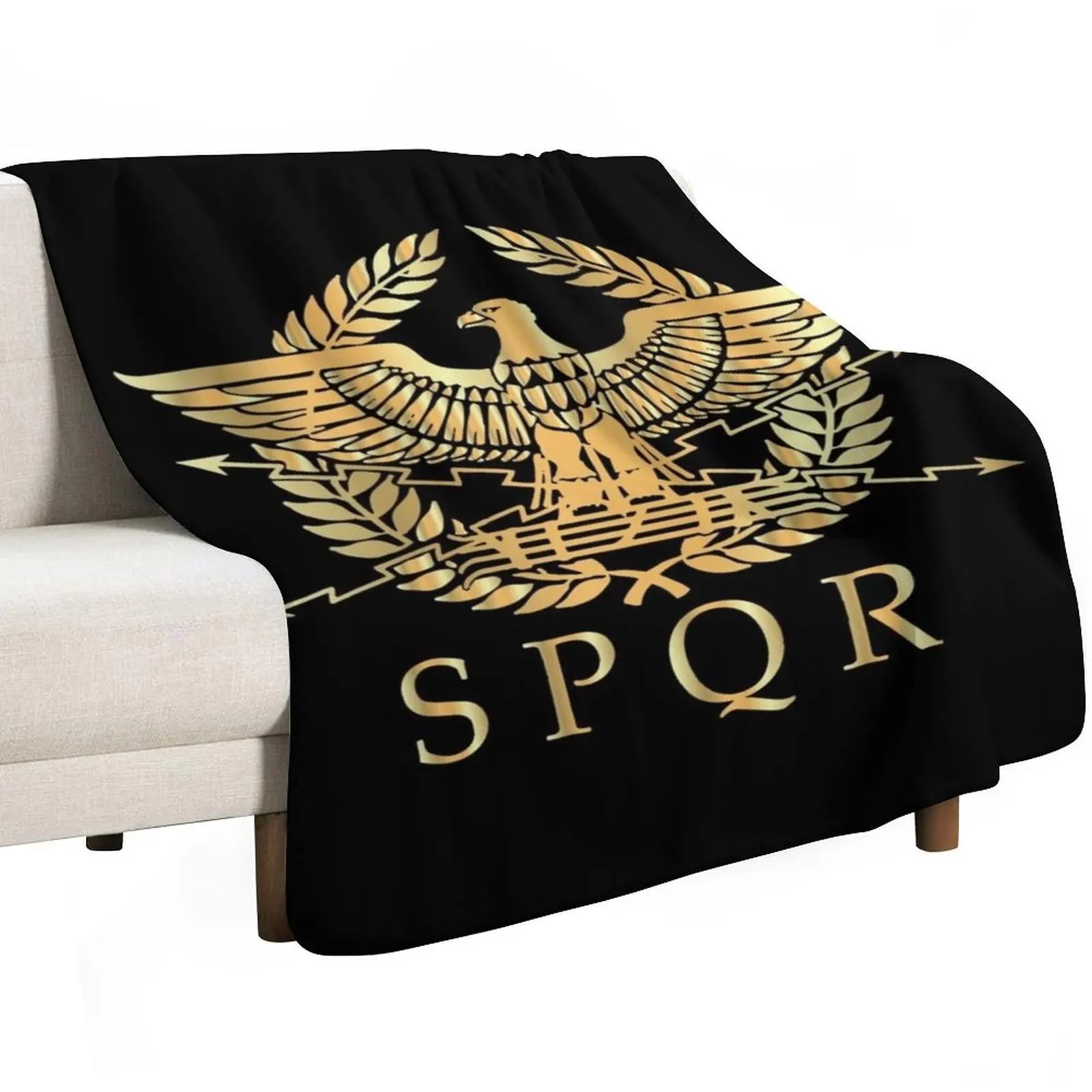 SPQR- Roman Empire Standard Eagle Emblem Vintage Gold Shield Throw Blanket Cute heavy to sleep Weighted Luxury St Bed Blankets