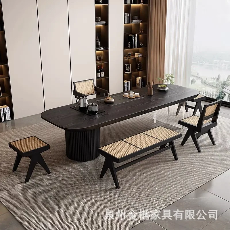 Wabi-sabi Style Solid Wood Ash Wood Tea Table Dining Table Simple Rectangular Light Luxury Tea Table Workbench Zen Large Board T