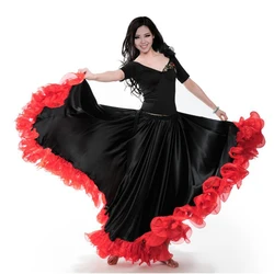 Spanish Dance Skirt For Women Elegant Stage Performance Skirt Elastic Waist Flamenco Skirt Female Belly Dance Costume