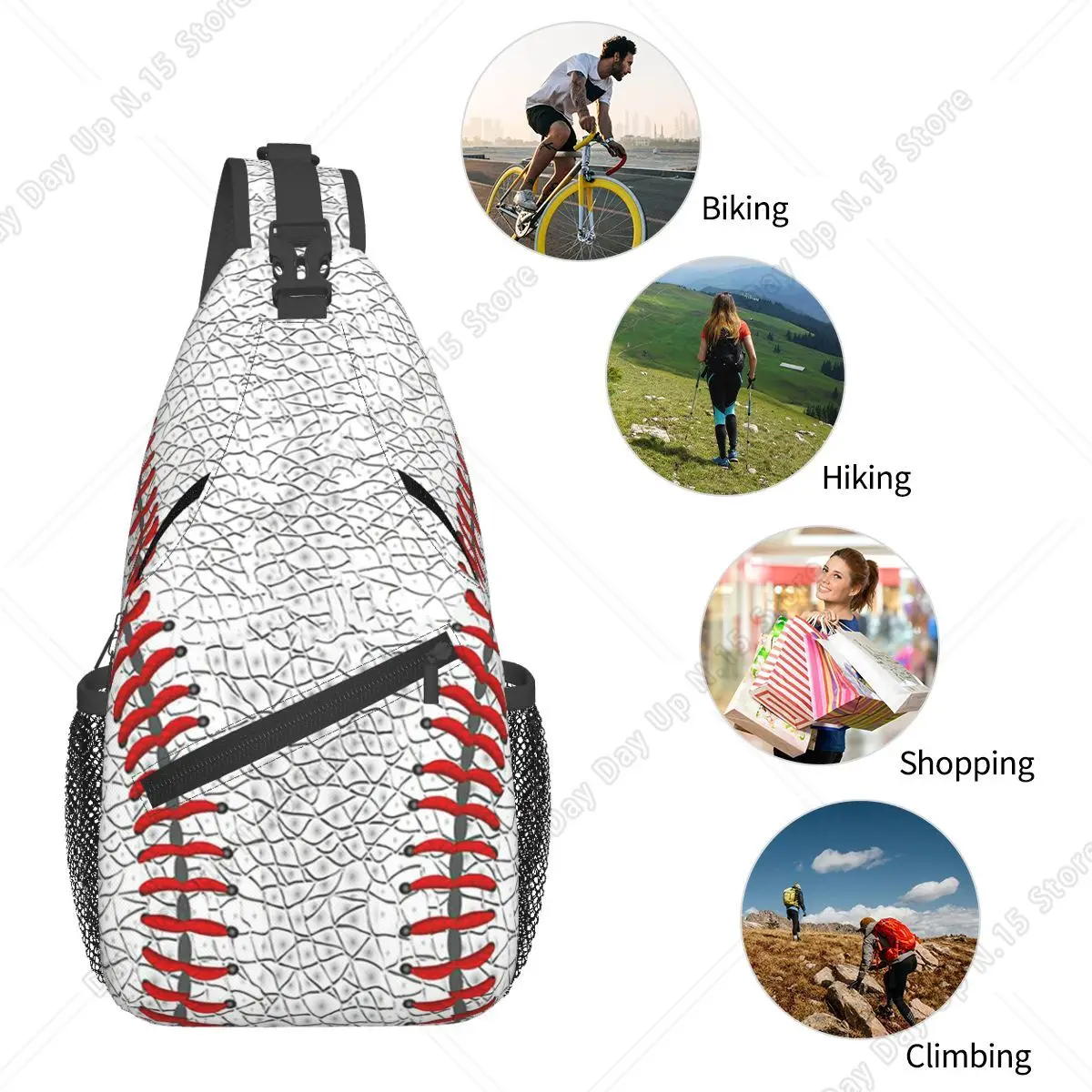 Softball Baseball Lace Chest Bag Men Sling Crossbody Backpack Chest Bag Travel Hiking Daypack Shoulder Bag
