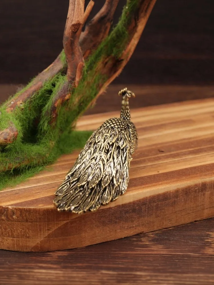 1 قطعة زخرفة الطاووس الرجعية ديكور المنزل تمثال الشكل النحاس الحرف اليدوية الصينية الديكور زخرفة النحاس الصغيرة #6