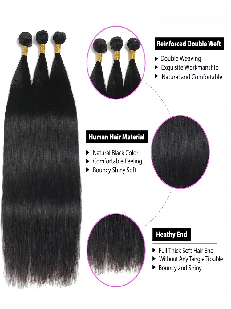 15A Straight 100% Human Hair Bundles Deal Brazilian 30 40 Inch Human Hair 3 4Bundles Raw Hair Extensions Natural Color For Women