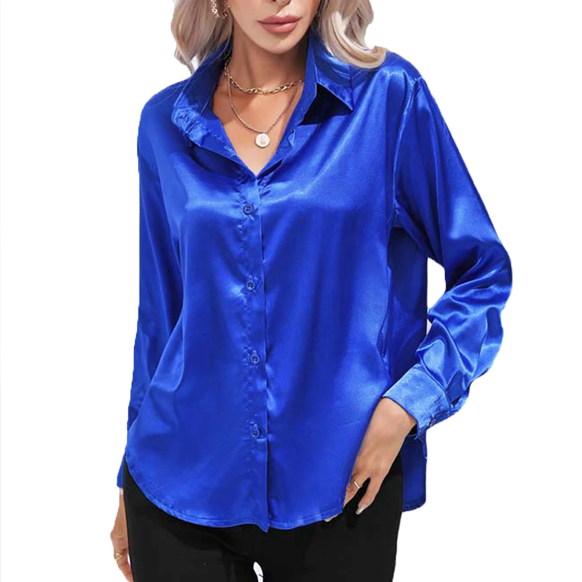 Oversize Silk Women Shirts Solid Plain Orange Green White Black Red Blue Pink Gold Silver Purple Blouses Gift Tops Barry Wang