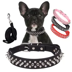 CP037S-1 Punk Rivet Dog Collar Set Leather Spikes Pet Collar For Small Medium Large Dogs With Pet Leash