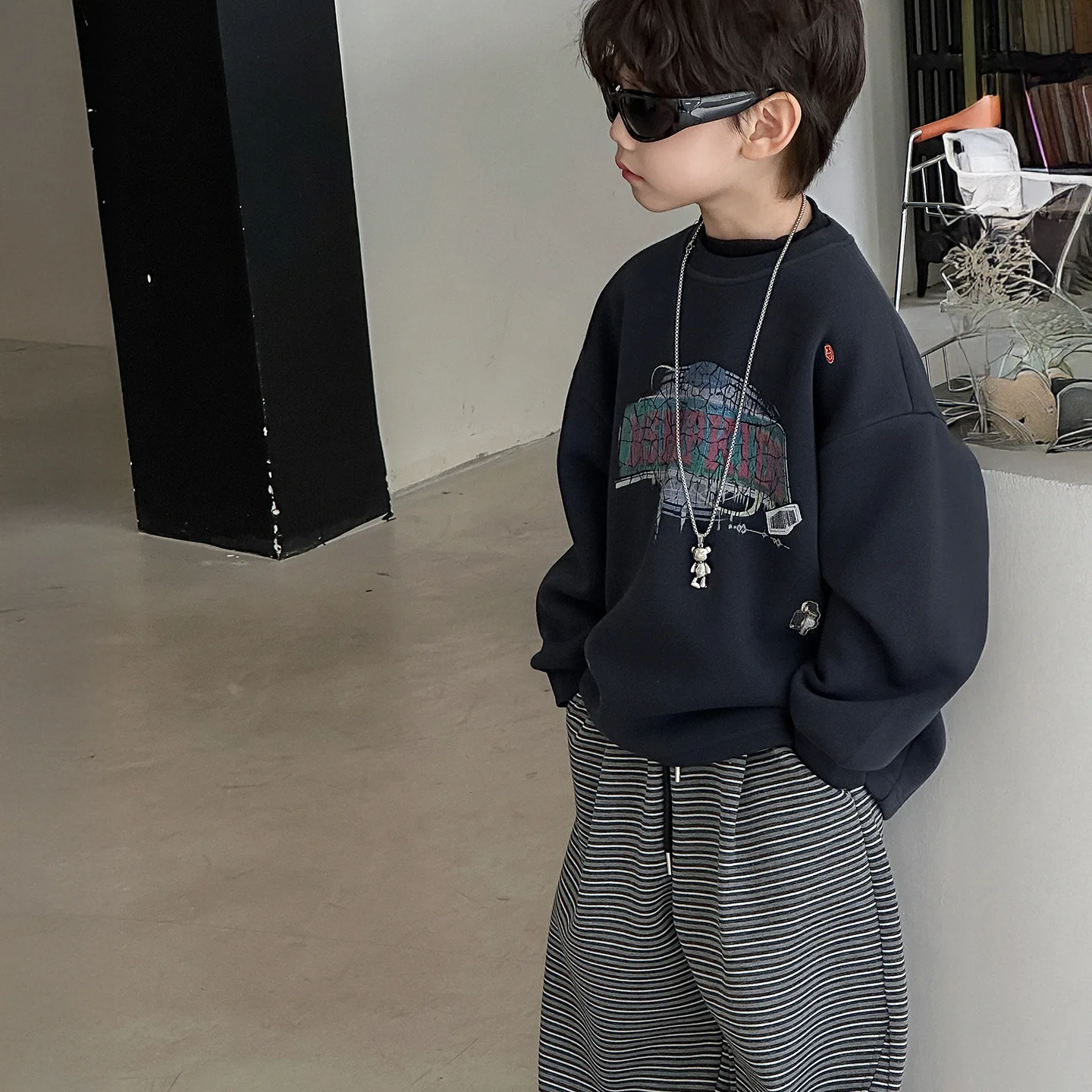 سترة الأولاد الأطفال المطبوعة الصوف العصرية رياضي فضفاض صالح أعلى الخريف الكورية فضفاضة عارضة جديدة عارضة جميع مطابقة