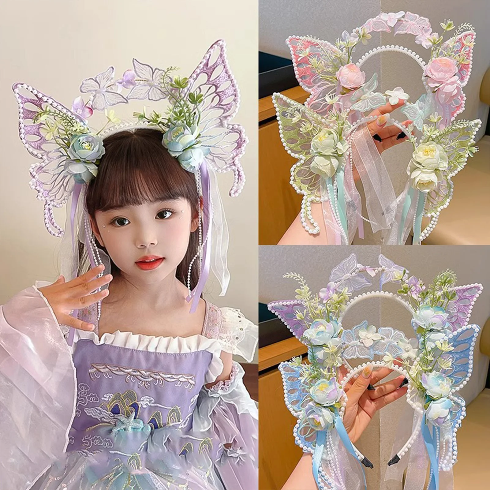 الجنية زهرة عقال للأطفال سويتي فراشة عنصر شرابة الشعر تاج الفتيات الفن التصوير إكسسوارات الشعر طوق الشعر #1