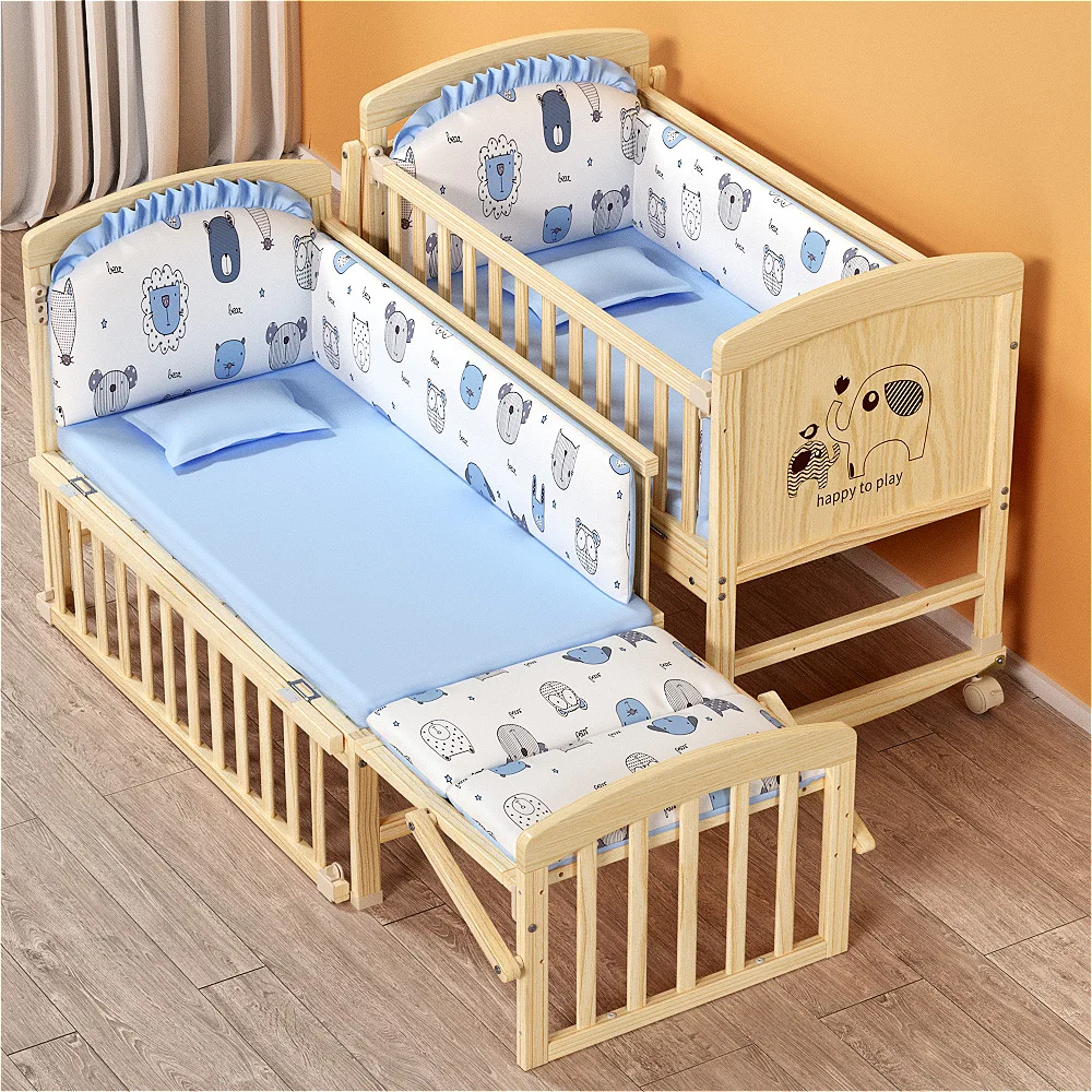 Hot Sale Cheap Price Solid Wood Baby Crib with Adjustable Wheels for Newborn