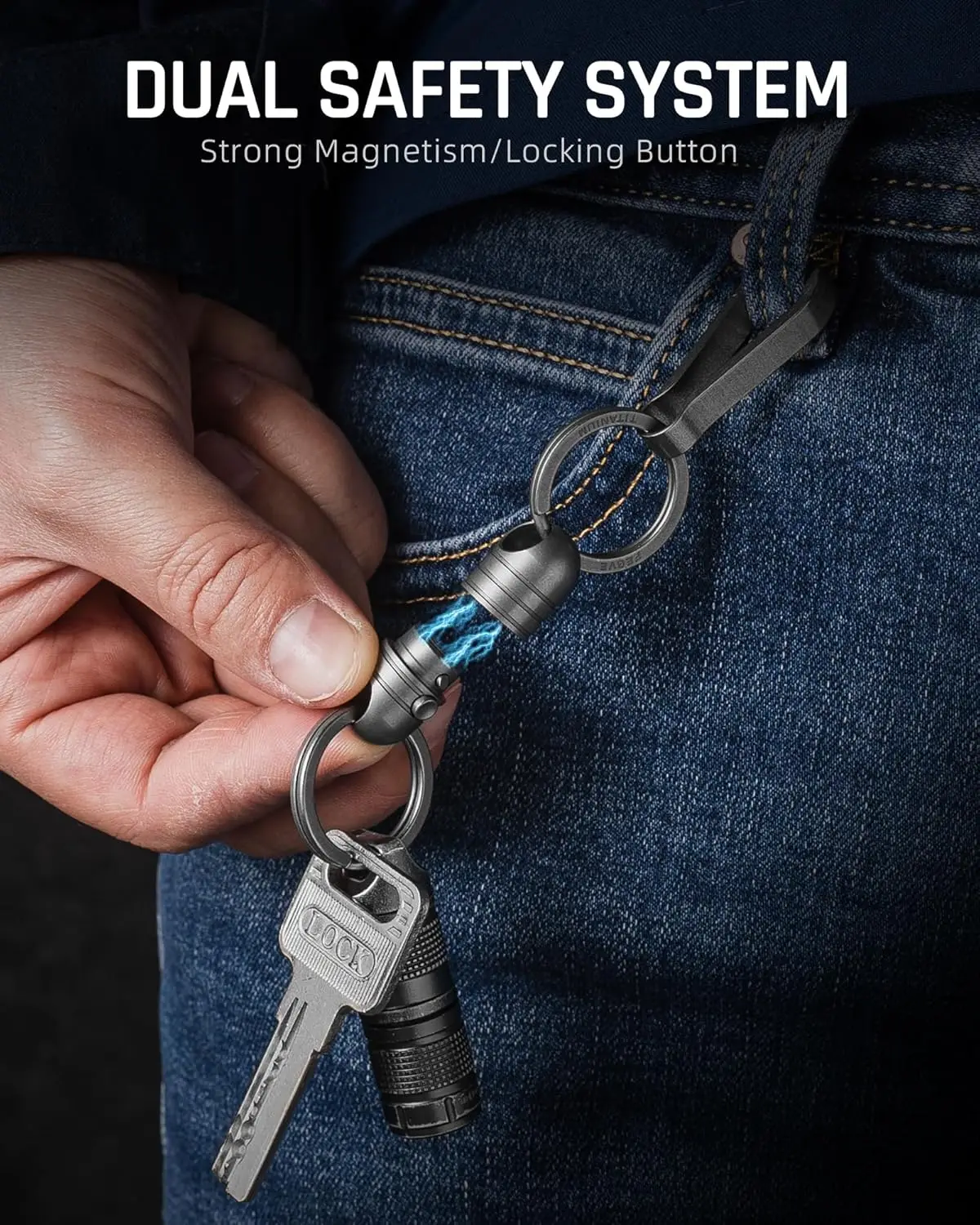 TISUR Titanium Quick Release Keychain, Retractable Key Chain Detachable Keychain Clip，Pull Apart Key Rings for Men Women