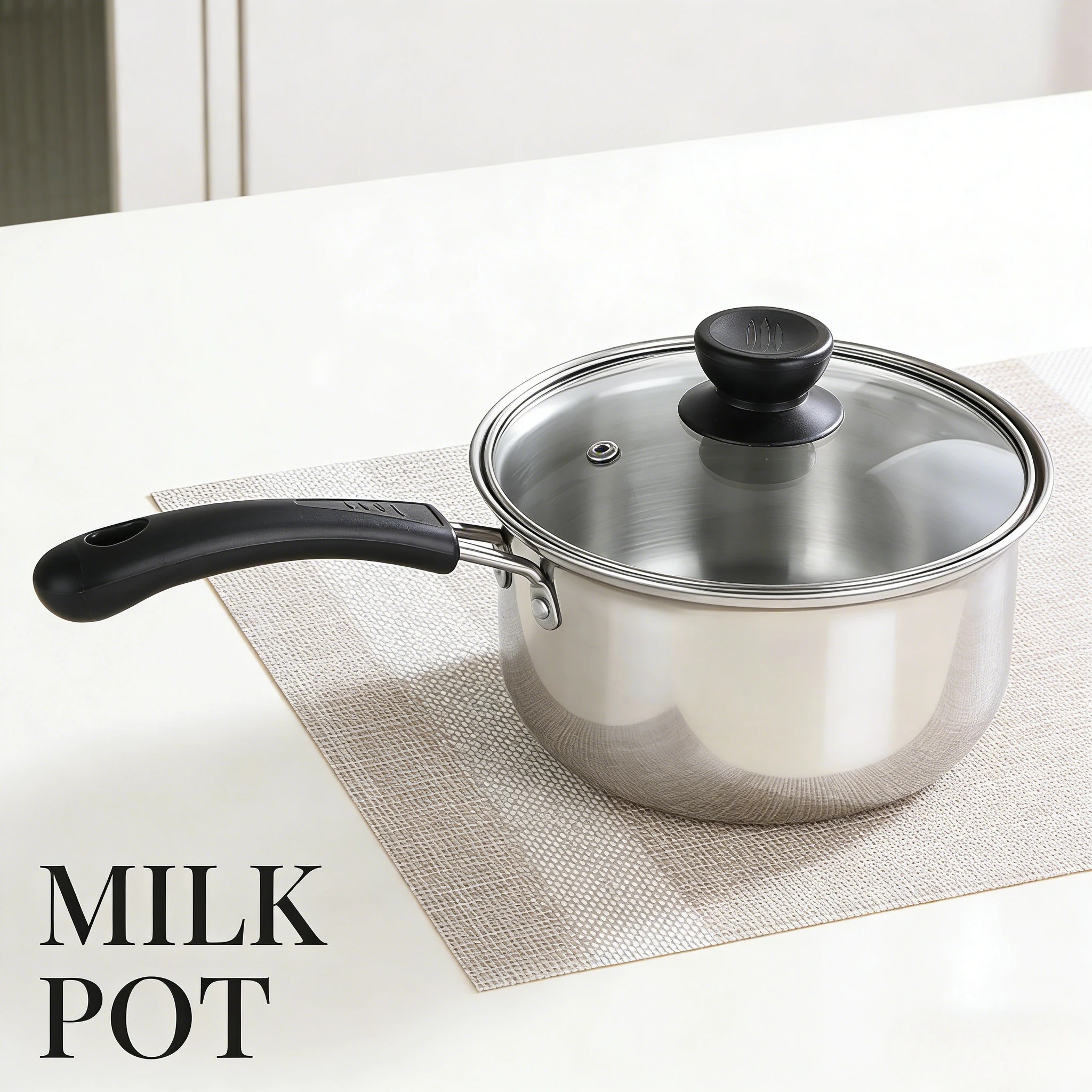 Panela de Leite de Aço Inoxidável 2026 Antiaderente com Alça Dupla para Sopa, Papinha de Bebê, Macarrão e Leite para Fogão de Indução