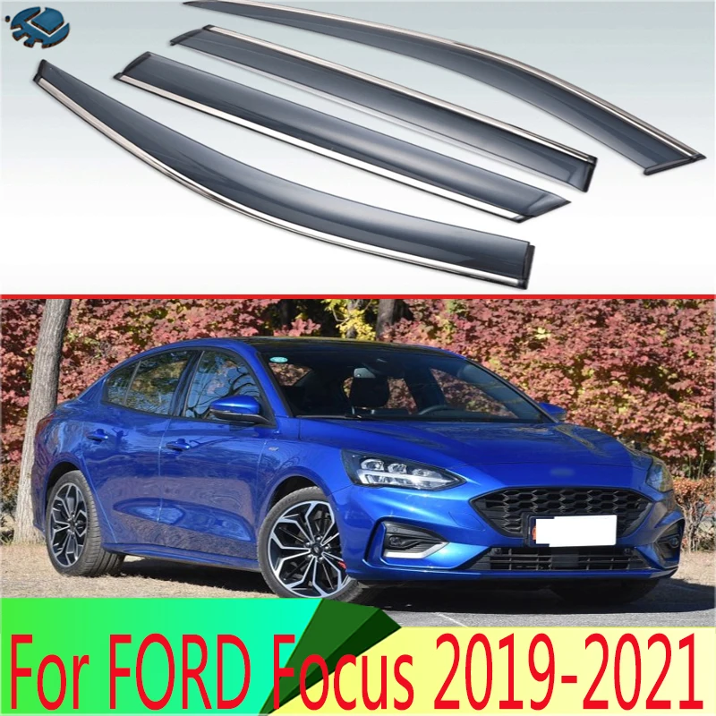 For FORD Focus 2019-2021 Plastic Exterior Visor Vent Shades Window Sun Rain Guard Deflector 4pcs