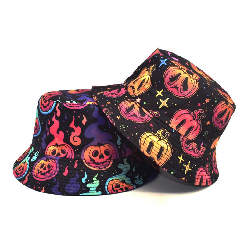 Bocca Halloween Pumpkin Print Bucket Hat Men Women Panama Fisherman Hats Festival Funny Skull Summer Sunshine Outdoor Cap Gorras