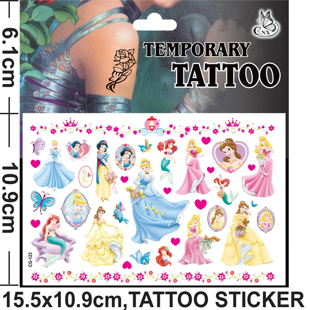 Waterproof Luminous Temporary Disney Princess Tattoo Stickers Kawaii Girls Cartoon Decals Kids Body Art Fake Tattoo Party Gifts