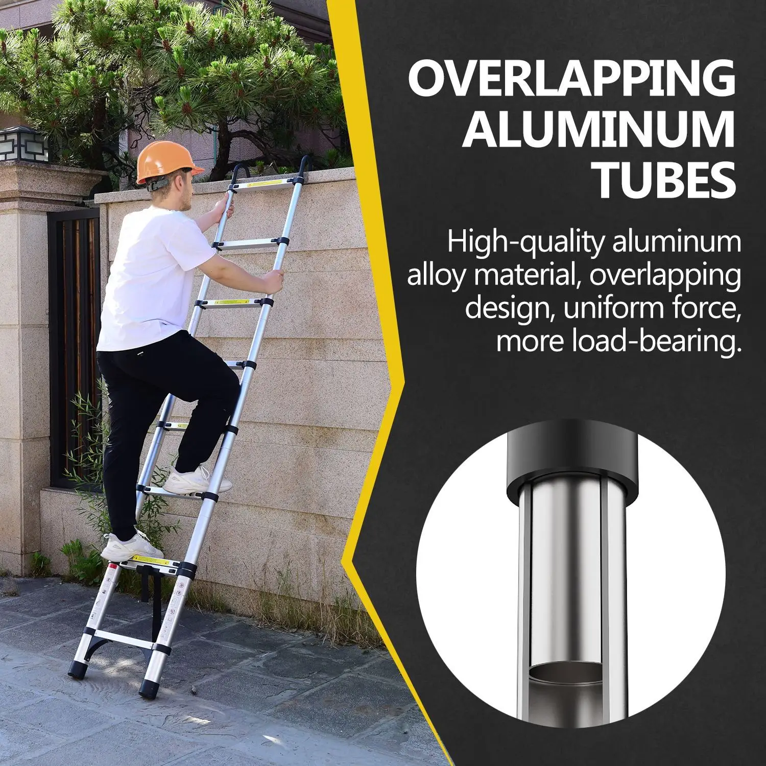8.5FT telescopic ladder, telescopic aluminum alloy multi-purpose folding telescopic ladder with hooks and triangular support fra