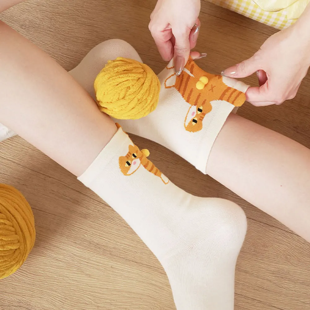 

Funny Cotton Socks with Balls Cartoon Animal Socks Breathable Cat Middle Tube Socks Novelty Gifts for Cat Lovers