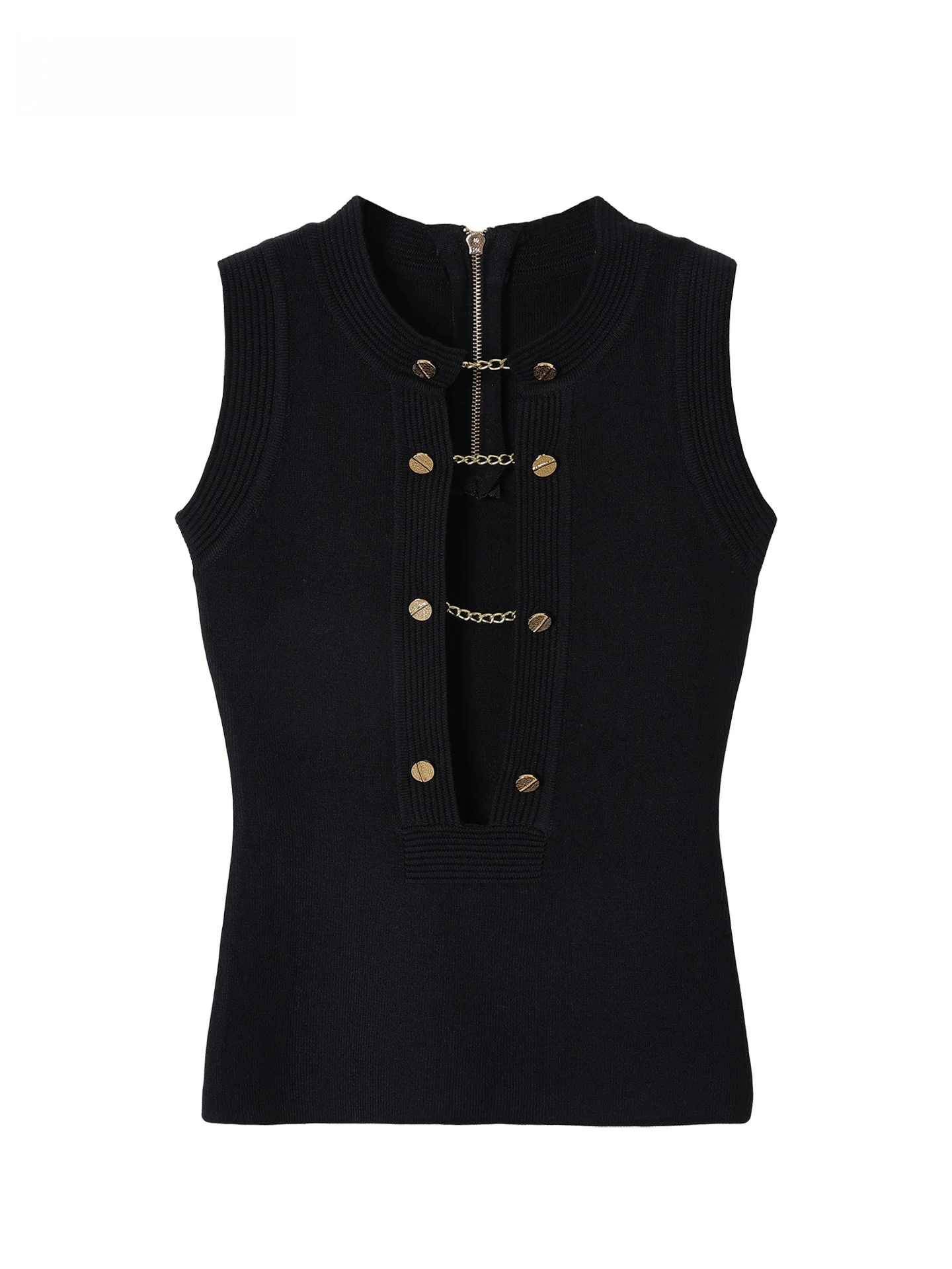 

Женский вязаный жилет JZZDEMM с двойным рядом золотистых декоративных элементов, облегающий, для многослойных образов, в китайском стиле, с круглым вырезом