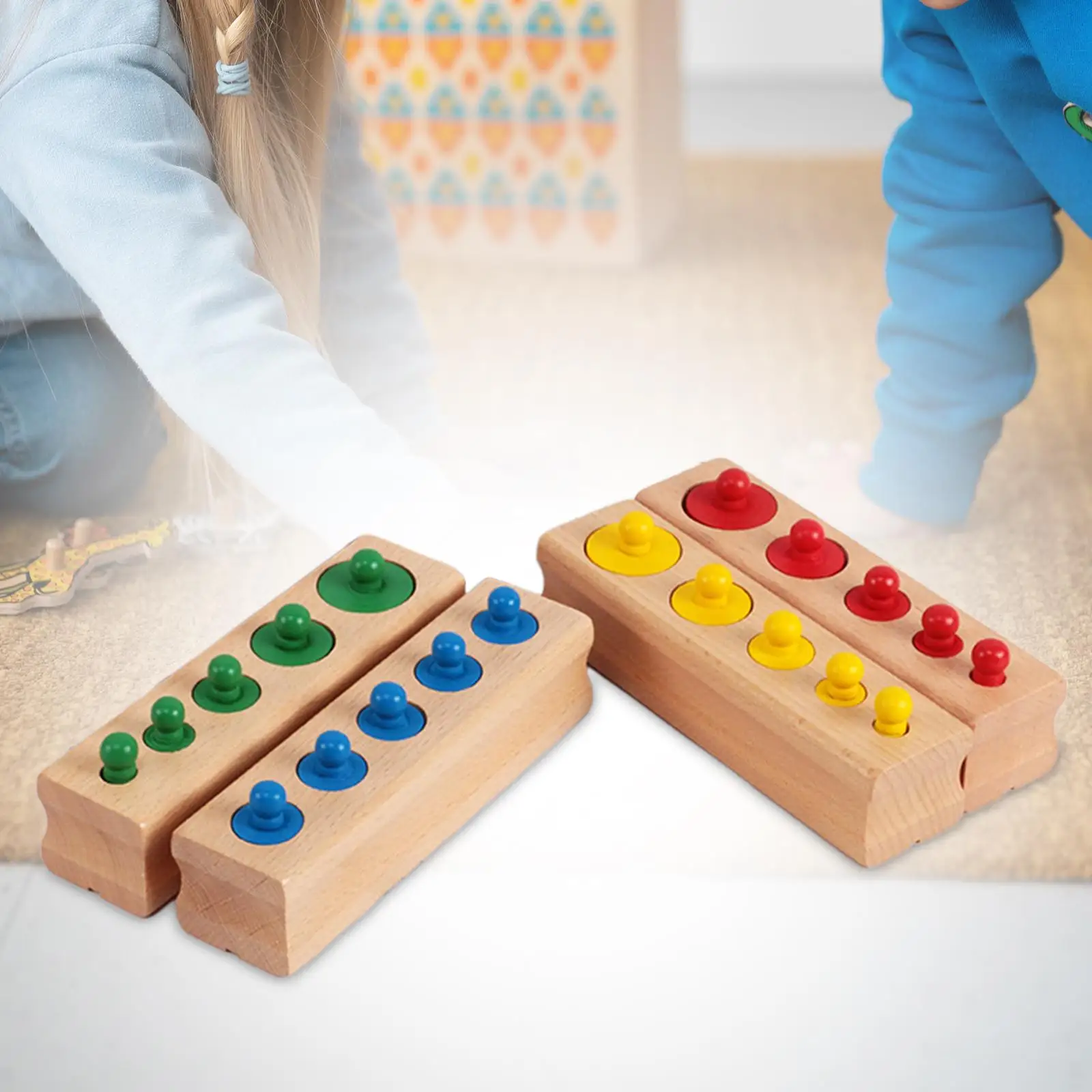 4 Pieces Montessori Toy Colorful Board Game Knobbed Cylinders Blocks Socket