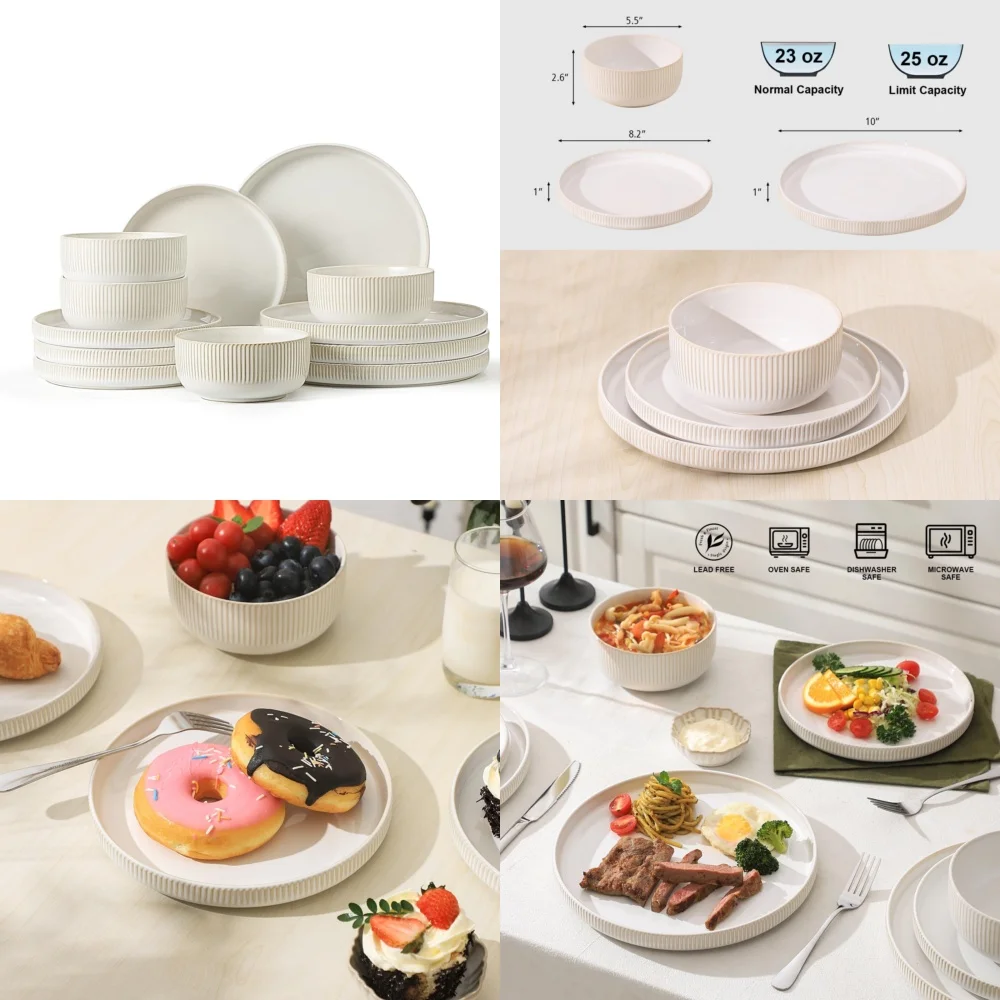 

Набор керамической посуды, набор керамической посуды из 12 предметов, набор столовой посуды для 4 входят тарелки, миски, прочные кухонные принадлежности, современный дизайн