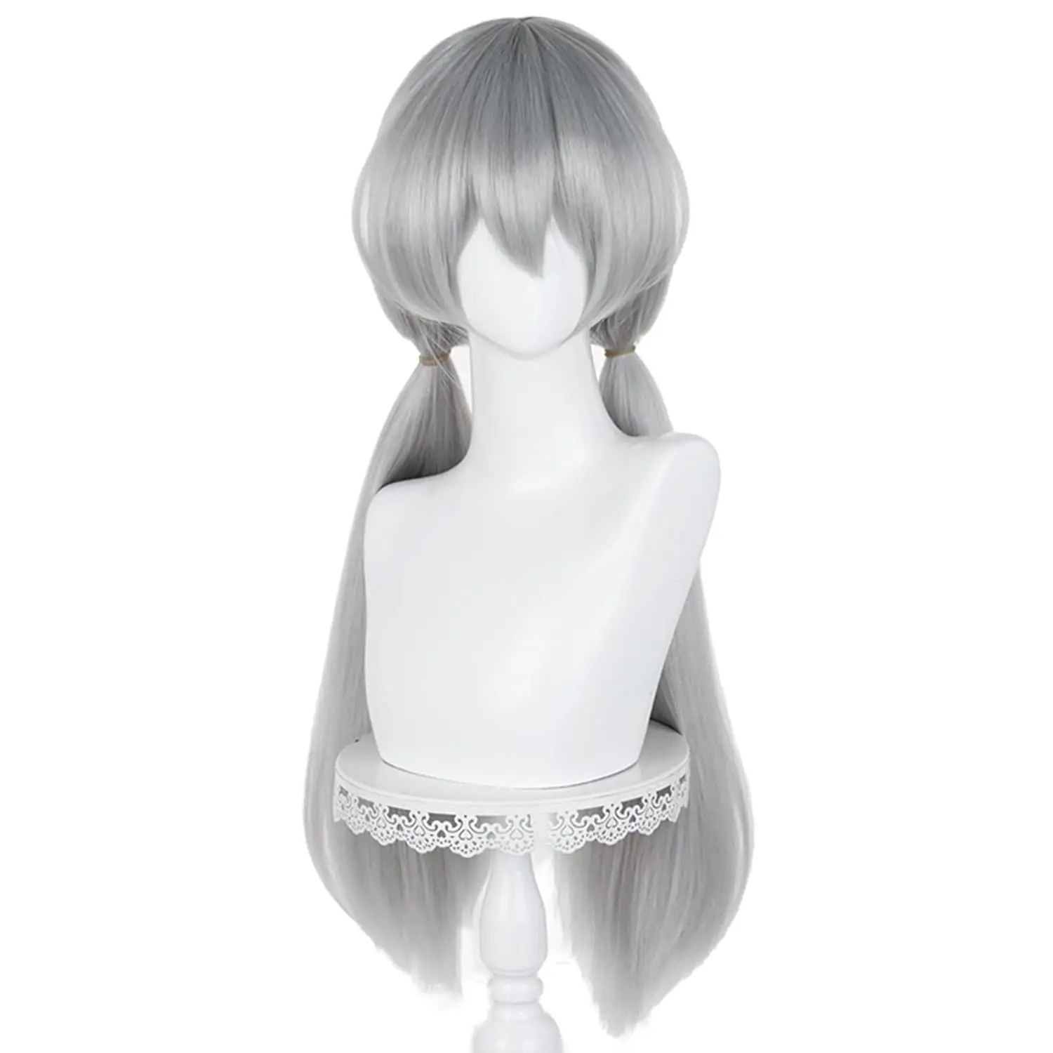 Aicos Long Gray Ponytail Wig for Women Silver Grey Cosplay Wig with Two Ponytail Wig for Halloween Costume Party