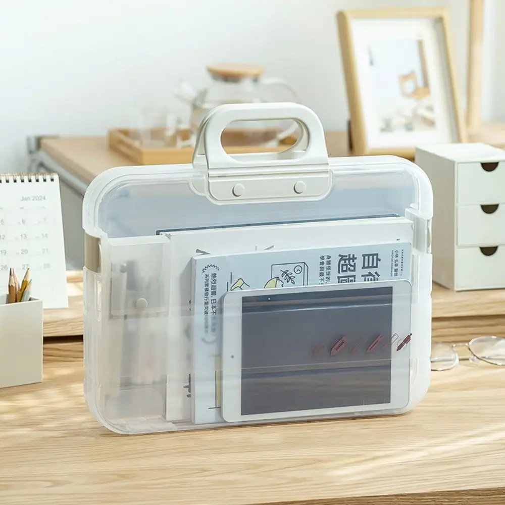 Portable Documents Case with Handle Large Capacity Handheld File Bag Plastic Clear View Document Storage Boxes Student Use