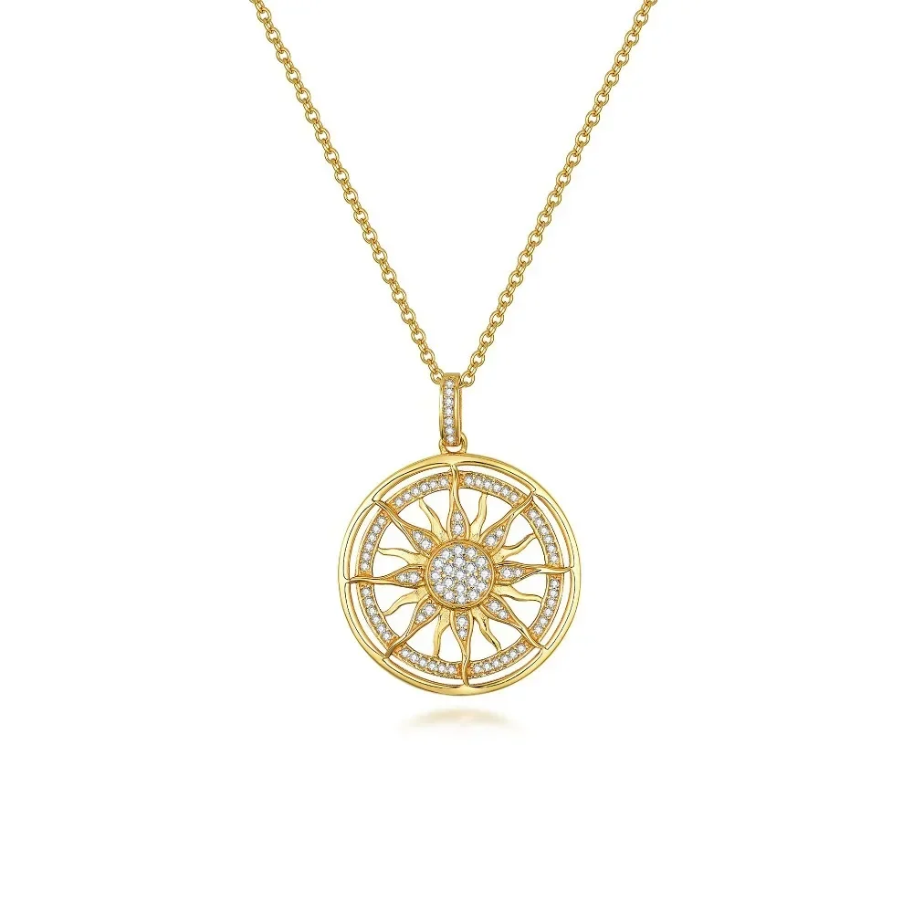 

Linkerlove Moissanite Golden Sun Pendant Necklace for Women 925 Sterling Silver Diamond Pendant Choker Party Luxury Jewelry Gift