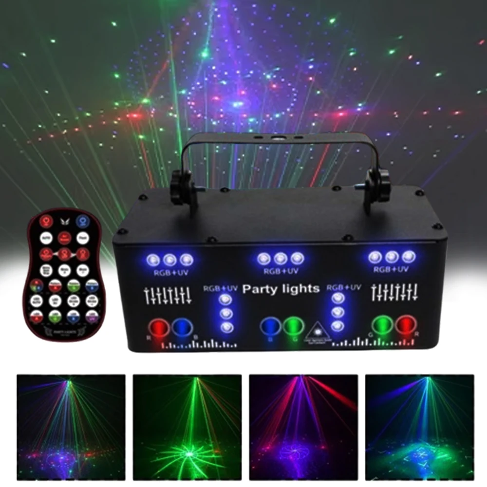 21 loch RGB Party DJ Disco Strahl Muster Bühne Laser Licht Projektor RGB UV LED Strobe Sound Hochzeit Party Urlaub Lampe Dmx