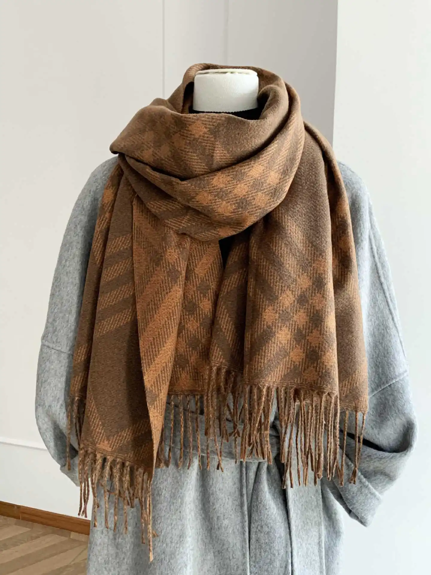 

Темно-серый шарф из искусственного кашемира, зимняя накидка унисекс и легкое одеяло, ультрамягкий толстый шарф для мужчин и женщин, роскошный подарок