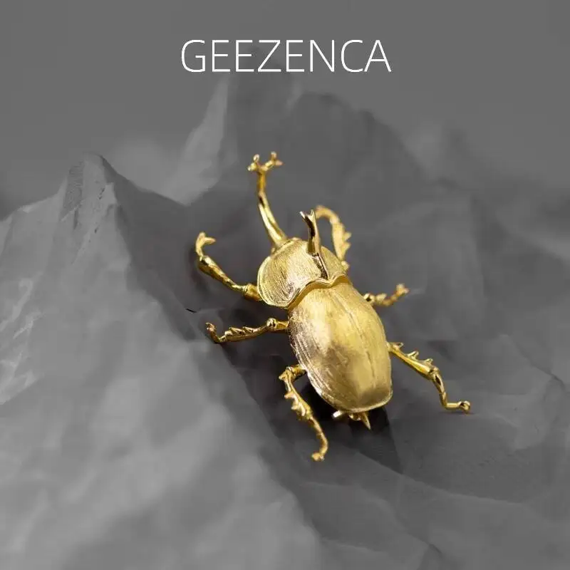 

GEEZENCA стерлингового серебра 925 пробы 3D брошь в виде жука для женщин унисекс насекомое персонализированные аксессуары для одежды в стиле панк булавки подарок на вечеринку