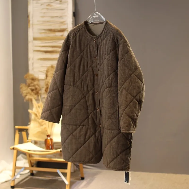 

SuperAen Winter 2025 New Vintage Artistic Cotton-padded Jacket Pattern Plaid O-neck Casual Loose Jackets