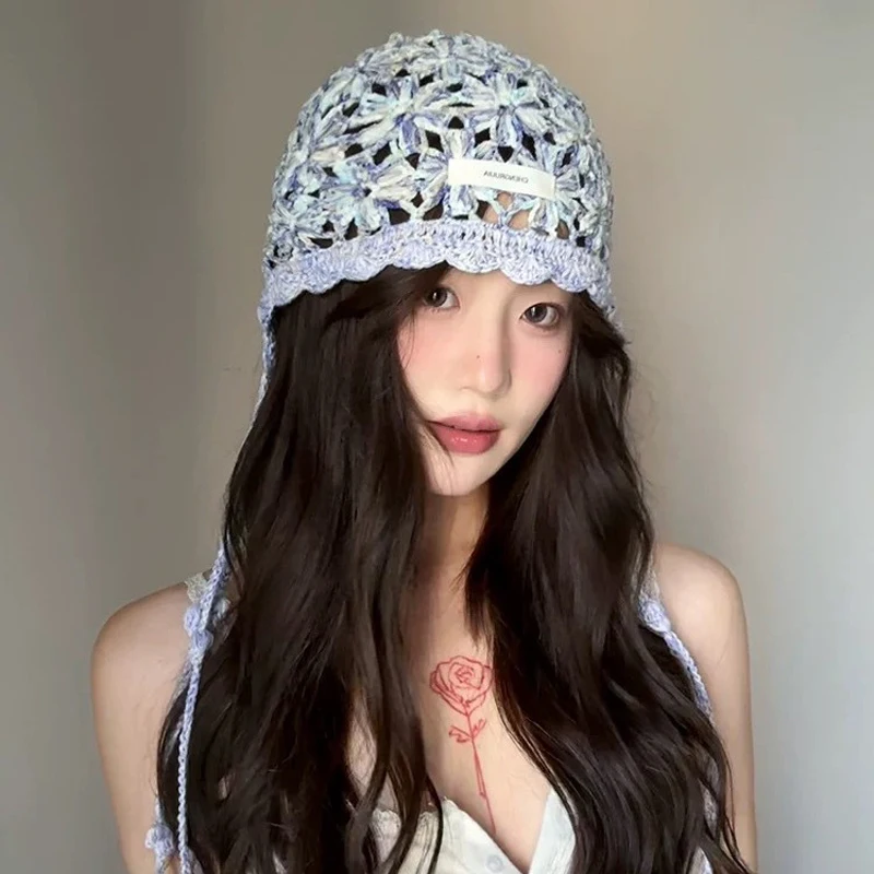 

Women's Pullover Hats Korean Handmade Woven Tassel Bohemian Style Sweet Gentle Fashionable Versatile Beach Travel Hats For Girl