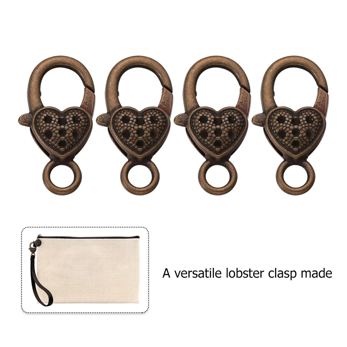 

10pcs Heart Shaped Lobster Clasp Vintage Alloy Jewelry Accessories Keychain Buckle Connector Bracelets Necklaces Luggage