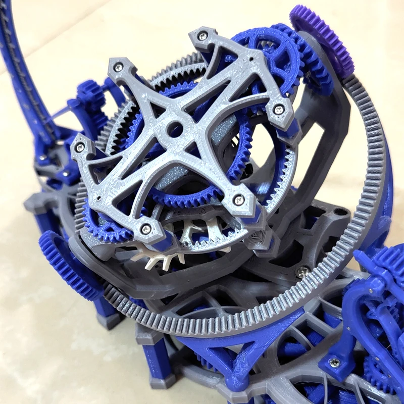 Losowy kolor, druk 3D, tourbillon, mechanizm do samodzielnego montażu dla zegarmistrza, studyjny tourbillon trójosiowy.